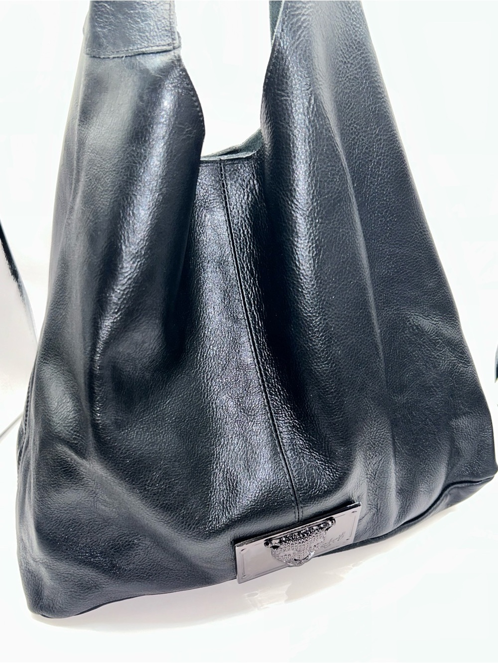 Sharif Pearlized Black Leather Shoulder Hobo Bag